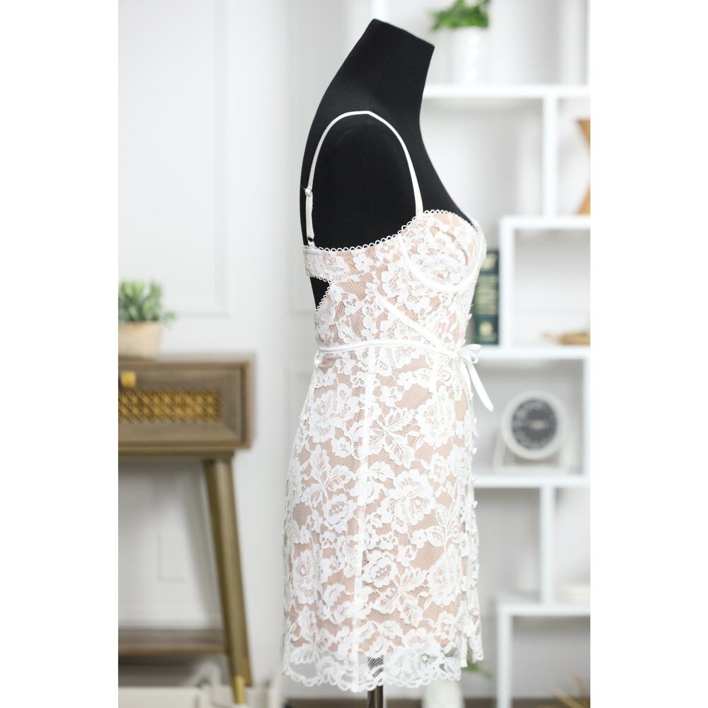 For Love & Lemons Ivory Lace Corset Mini Dress Nude Lining Romantic Bridal New - Picture 8 of 16